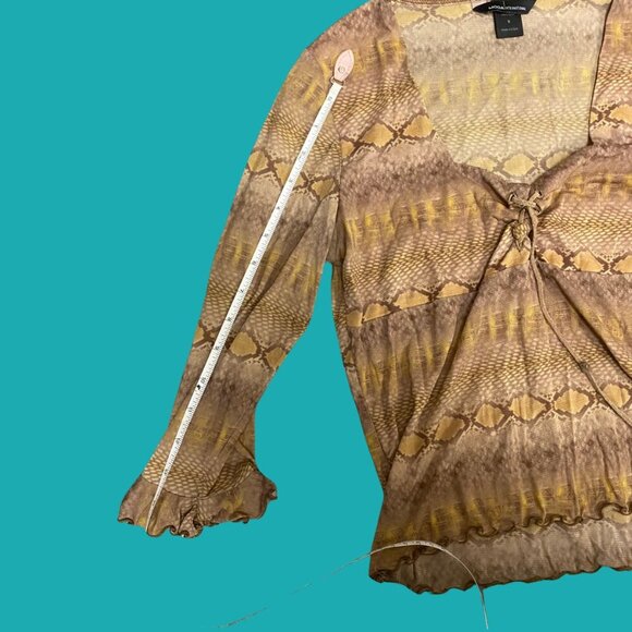 Moda International Snake Print Sheer Tie Front Top (Size S) Y2K Mesh Long Sleeve - Picture 5 of 7